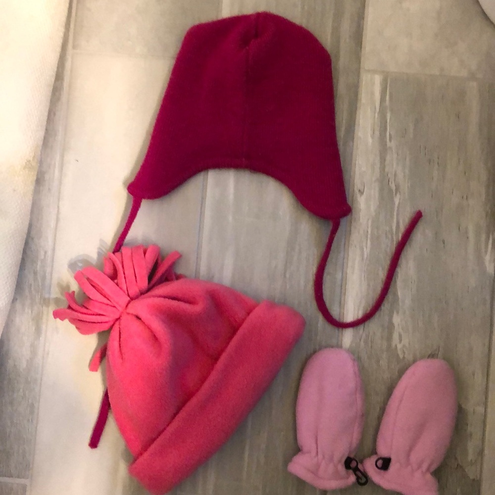 Girl Pink Hats & Mittens Lot